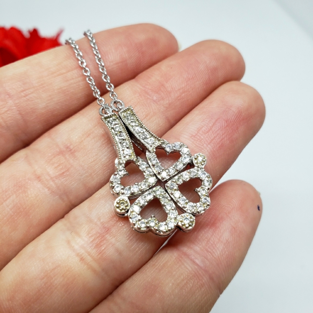 925 Silver Plated Convertible Quatrefoil Heart Pendant Necklace Clover Chain